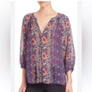 NWOT Joie Gloria Printed Silk Blouse XXS - Boho Floral